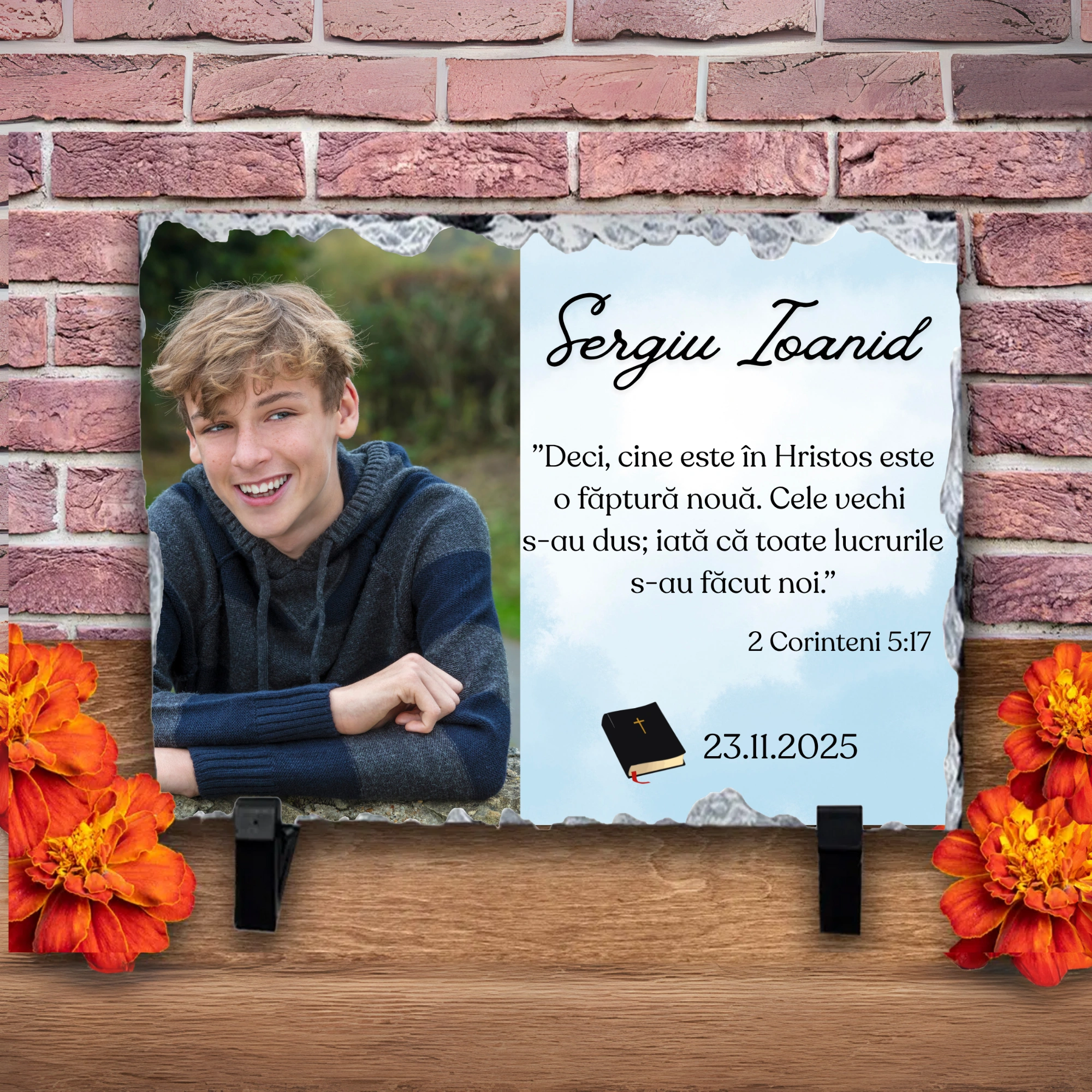 Placa ardezie personalizata, cadou botez baieti